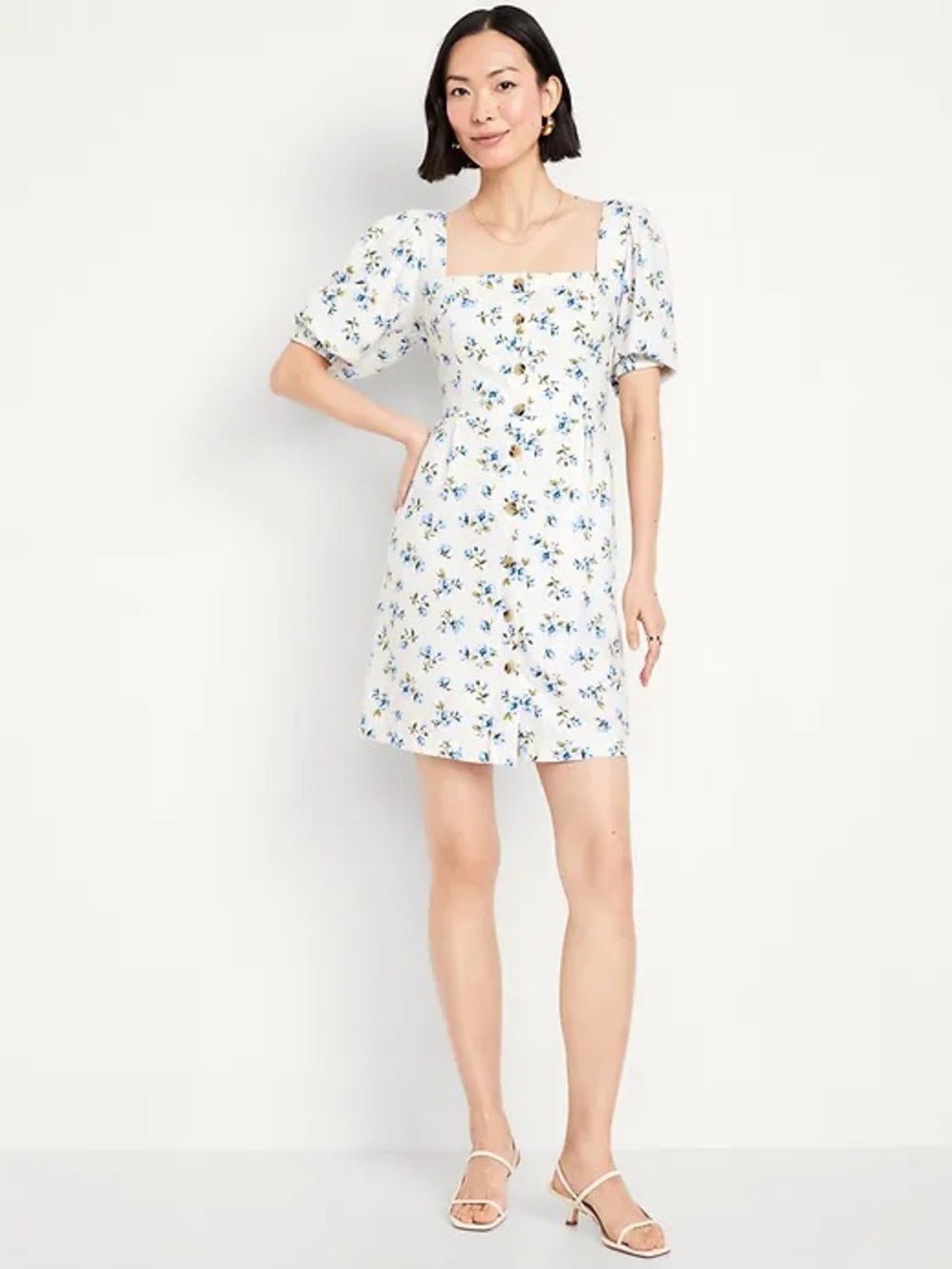 Old Navy Cottage Core Puff Sleeve Button Square Neck Dress